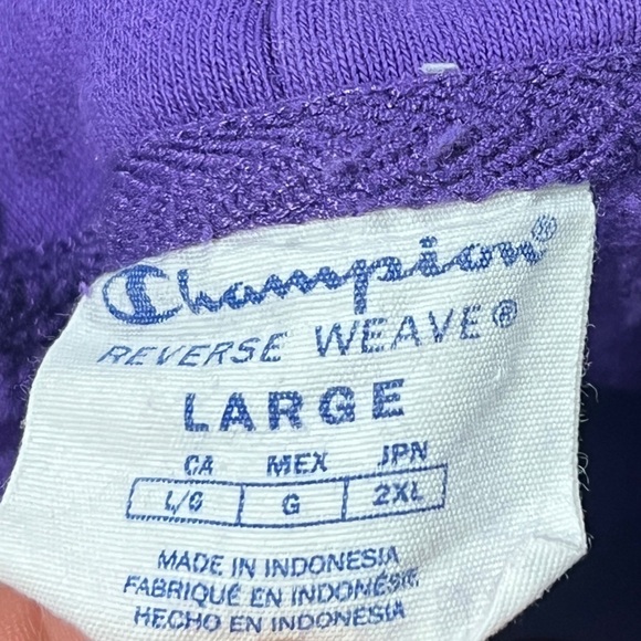 Champion Reverse Weave Purple Logo Hoodie Pullover Sweatshirt - Picture 5 of 5